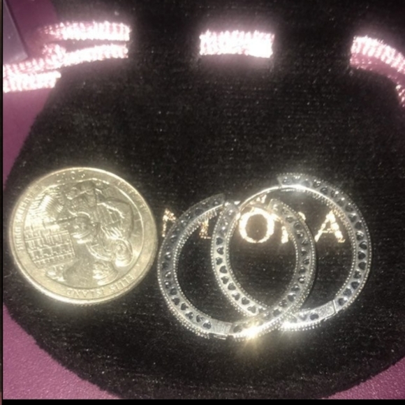 New Pandora Sparkle & Hearts Hoop Earrings for Blue Cup - Picture 5 of 5